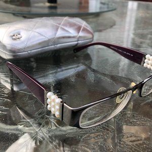 Authentic Chanel Metallic and Purple with Pearls Eyeglasses/Frames